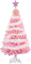 4FT Artificial Christmas Tree, Xmas Pine Tree with Metal Xmas Tree Stand,Pink Ch