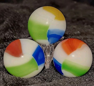 Vintage Marbles. Lot Of 3 Marble King Rainbow Marbles. Tri-Color. Mint.