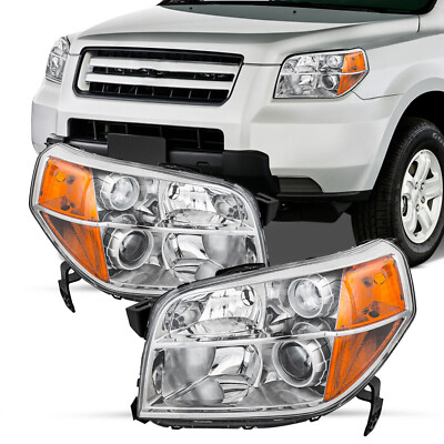 For 2006-2008 Honda Pilot Chrome Housing Amber Corner Headlights Assembly Pair