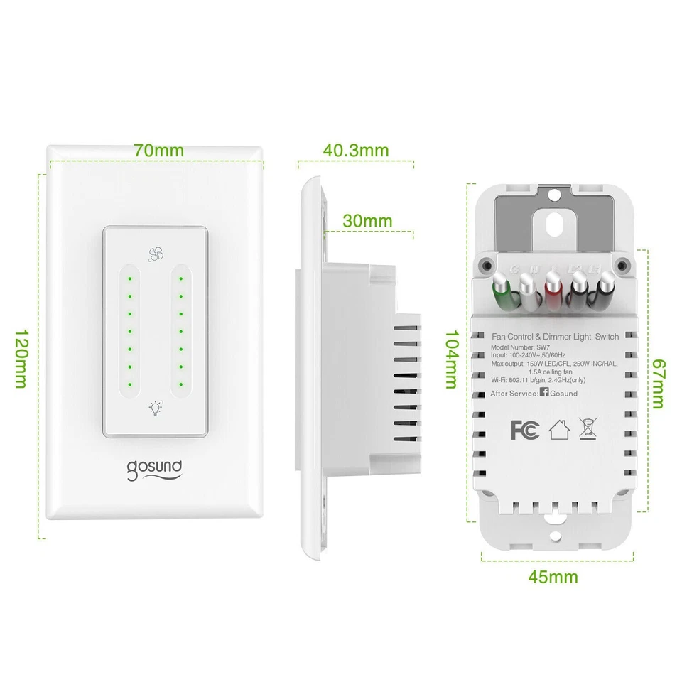 Gosund Smart Dual Dimmer Switch WiFi Smart Light Switch Works with Alexa Google - Image 3 of 4