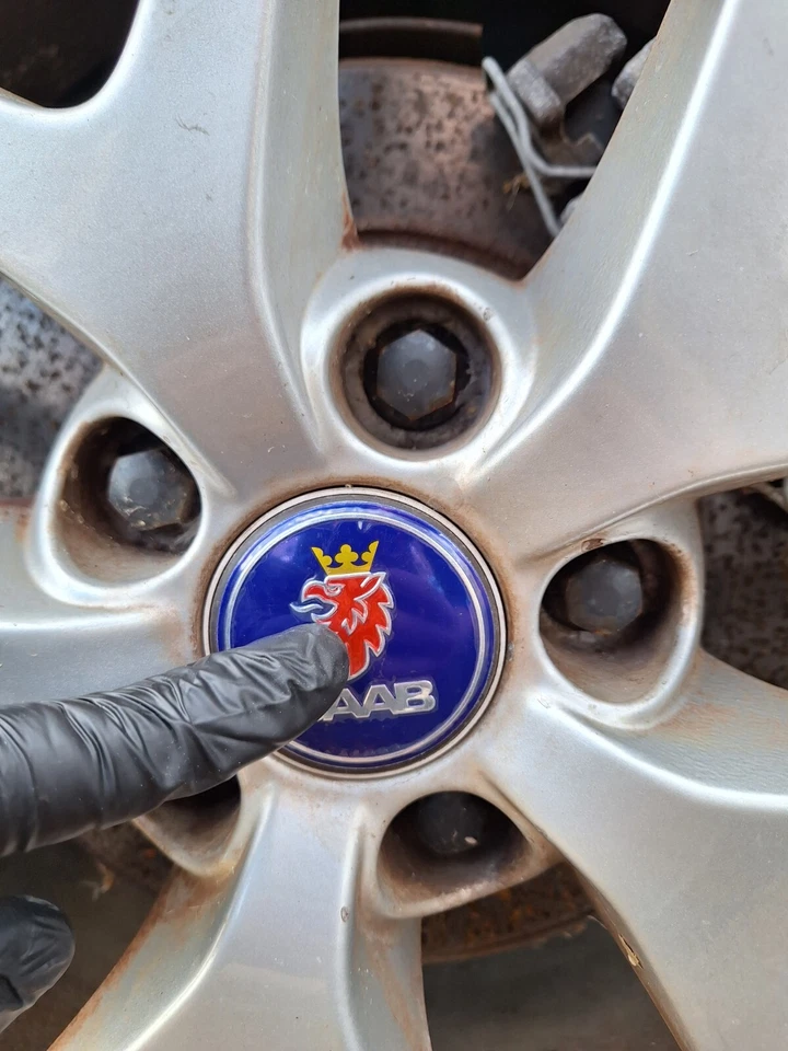 4x Cubierta de placa de rueda de tapa central de aluminio Saab 56 mm con logotipo 9-3 9-5 900 9000 Foto 4 de 4