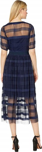 ECI 167687 Womens Pleated Striped A-Line Dress Short Sleeves Navy Size 2 - Picture 2 of 3
