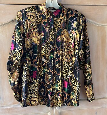 Silk – Silk The Silk Farm SZ 8 Vtg Metallic Thread sheer top Blouse button