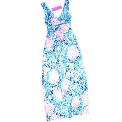 Lilly Pulitzer Womens Blue Floral Sleeveless V-neck Sloane Maxi