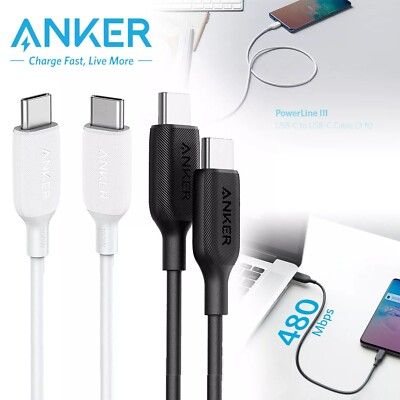 Anker 10ft USB C to USB C Charging Cable Fast Charge for iPhone Samsung (2-Pack)
