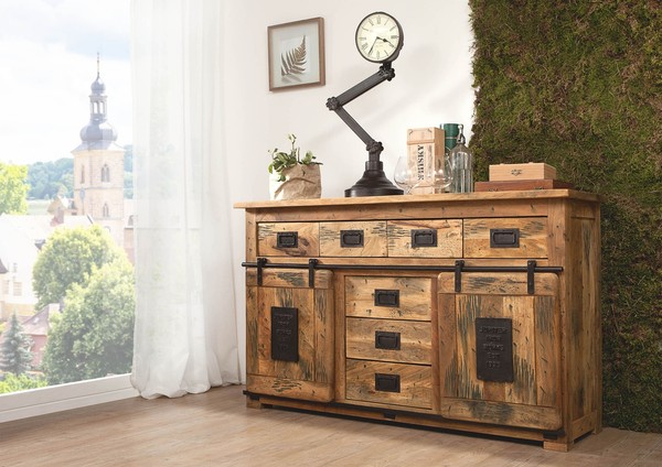 Used-Look Sideboard Schrank Shabby Chic 7 Schubladen 4 FäCher Mangoholz Massiv-image