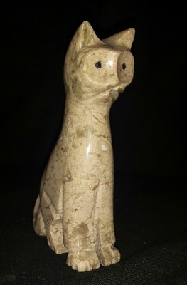 Cat, Solid stone Hand carved Feline Richly Colored Stone Cat