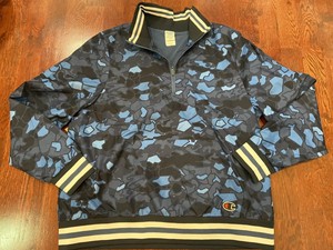 Champion Men S Half Zip Fully Lined Jacket W Camel Flush Blue Tone Print Large Ebay