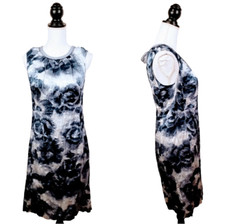 ANN TAYLOR Cocktail Dress, Blue White Silk Tie Dye Floral Sleeveless Career, 2