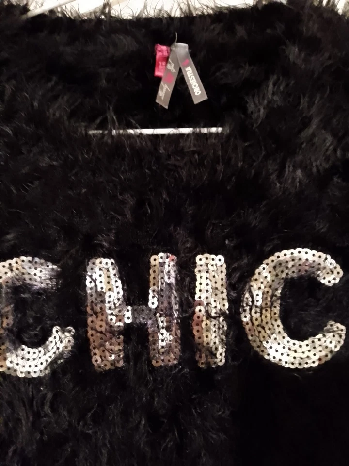 Pull noir écrit "chic" avec paillettes, Orchestra, fille 10ans - Photo 2/3
