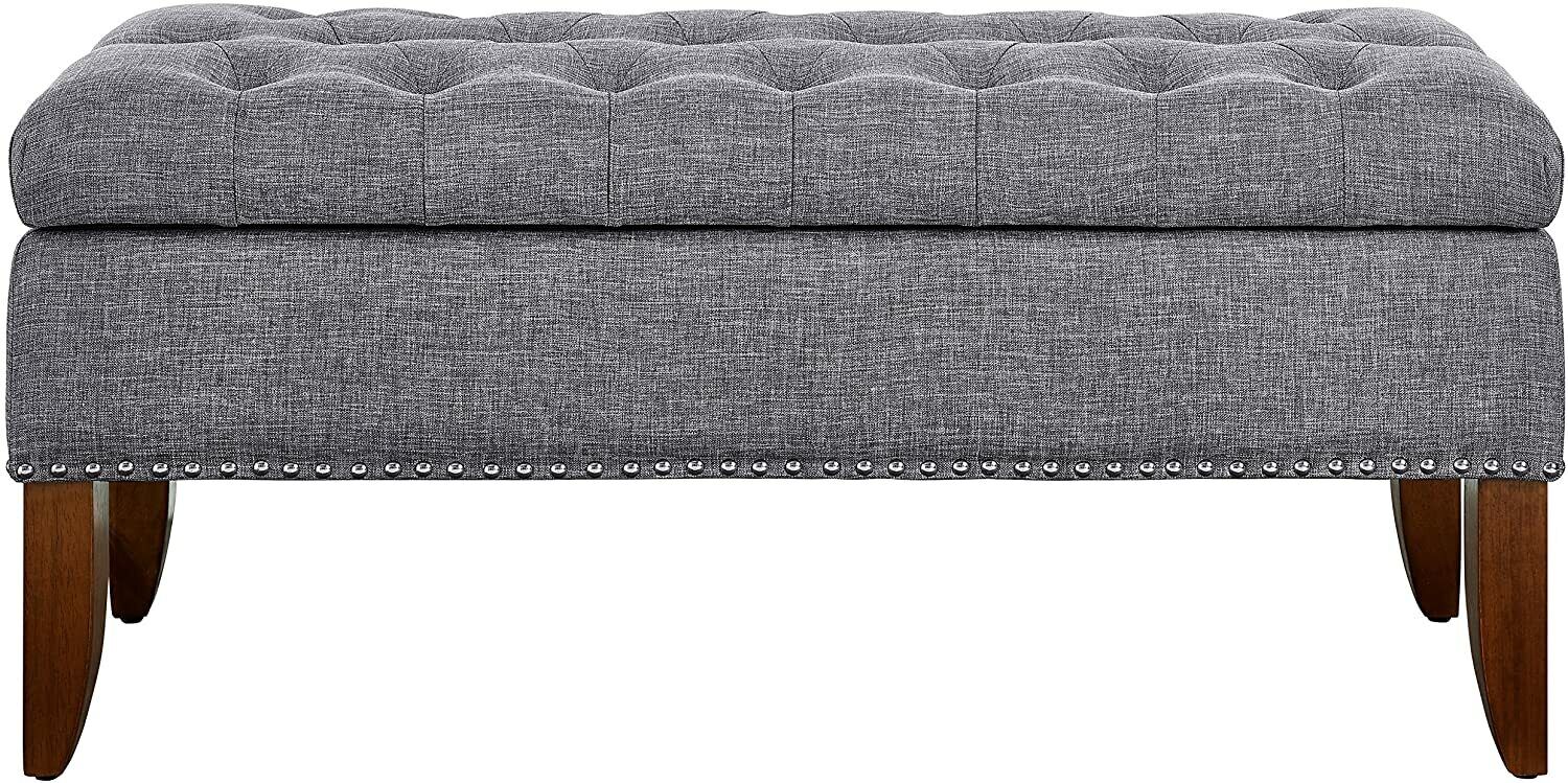 Pulaski Hinged Tufted Bed Heathered Grey Upholstered Storage Bench New