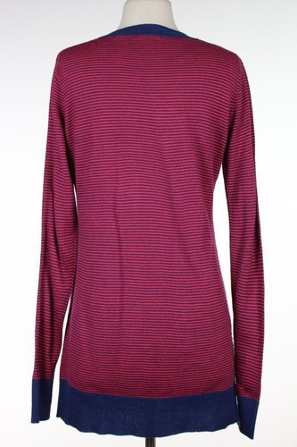 Lux Womens Sweater Size M Red Blue Color Block Crew Neck Top Shirt Acrylic - Picture 2 of 4