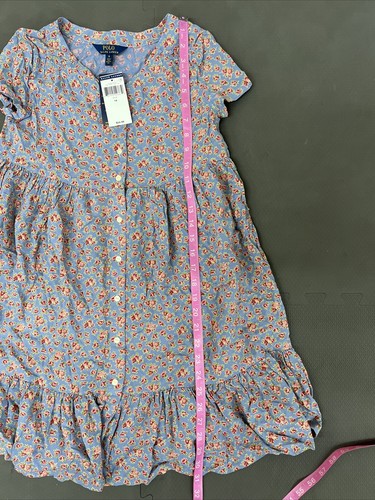 NEW POLO Ralph Lauren Outlet II Blue Short Sleeve Flower Dress pockets Sz 14 FS - Picture 9 of 10