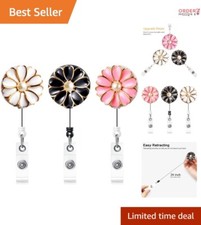 Unique Flower Design Retractable Badge Holders - 3 Pack with Max 24" Length