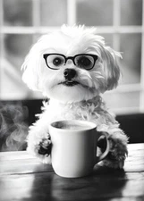 Maltese Dog Drinking Coffee - Cute Funny Kitchen Animals - Poster