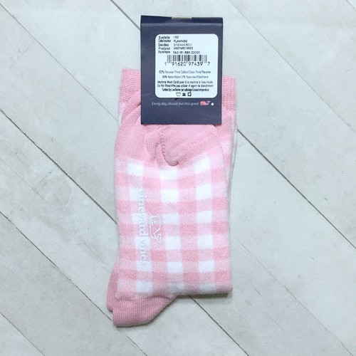 Vineyard Vines Girls Crew Socks Gingham Flamingo Pink Soft Pima Cotton - Picture 3 of 4