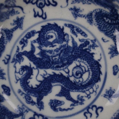 Chinese Blue and White Porcelain Qing Tongzhi Dragon Design Plate 3.94 inch - Picture 2 of 4