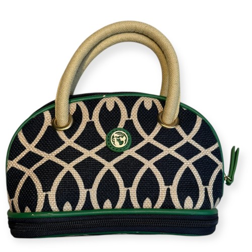 Spartina 449 Satchel Cosmetic Mini Purse Bag Linen Leather Makeup Case