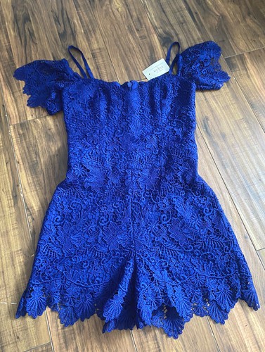 Guess Women Lace Romper NWT Royal Blue 