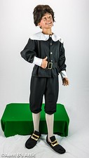 Pilgrim Costume Child's Blk/ Wht 5 Pc. Puritan Knicker Top Belt  Buckles Med