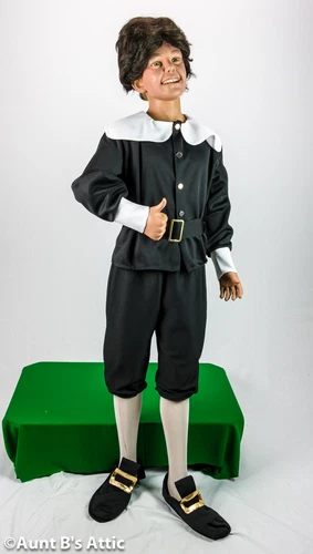 Pilgrim Costume Child's Blk/ Wht 5 Pc. Puritan Knicker Top Belt & Buckles Med