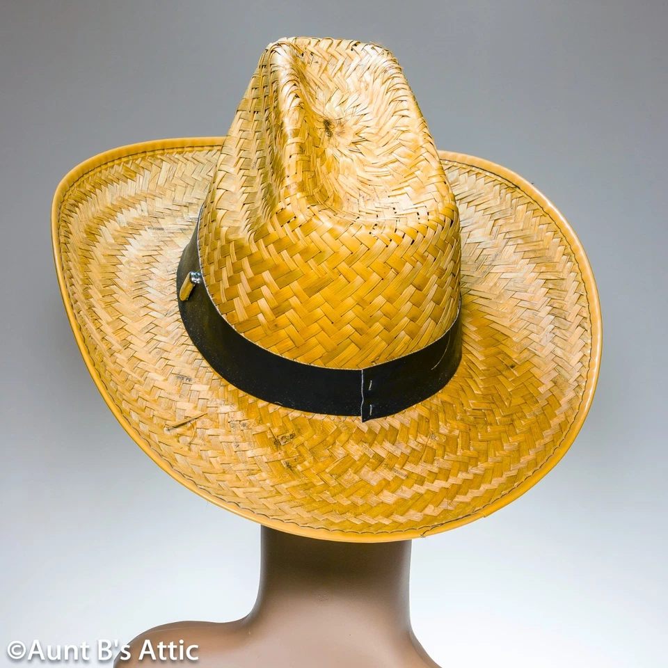 Sombrero de Vaquero Tostado Paja Corona Alta Sombrero Occidental con Banda de Vinilo Negro Talla Única Foto 3 de 3