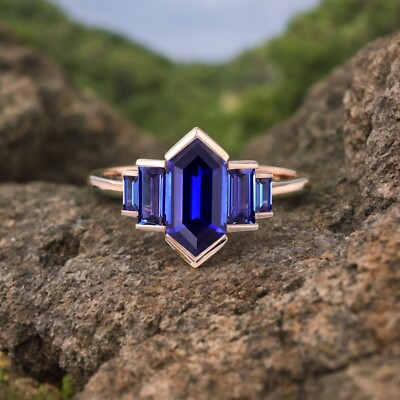 925 Sterling Silver Hexagon Cut Sapphire Simulated Diamond Gift