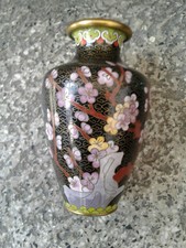Vaso Cloisonné nero cinese modello prugne rosa