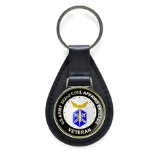 US Army 362nd Civil Affairs Brigade Veteran Leather Keychain Silver Keyring