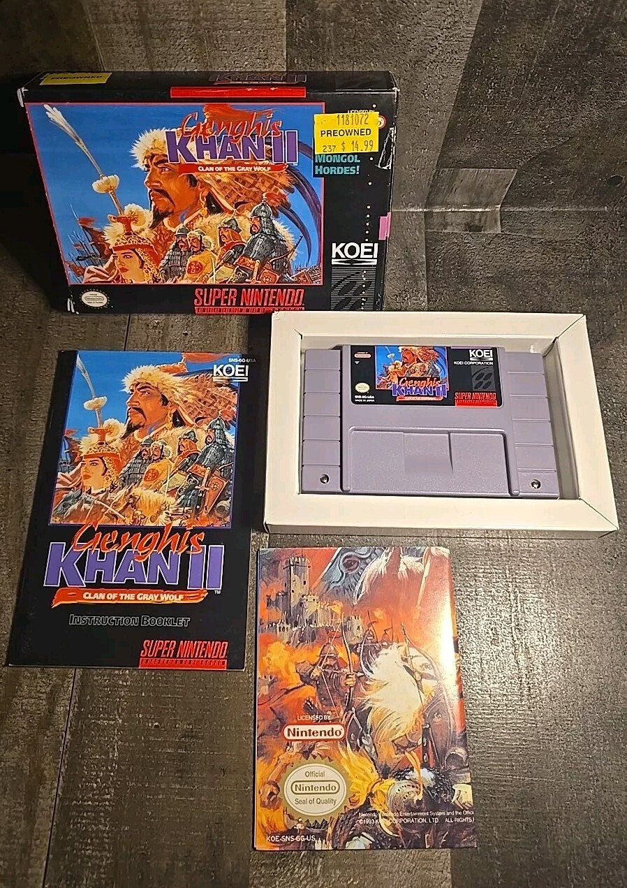 Genghis Khan II: Clan of the Gray Wolf Super Nintendo SNES Complete In Box CIB