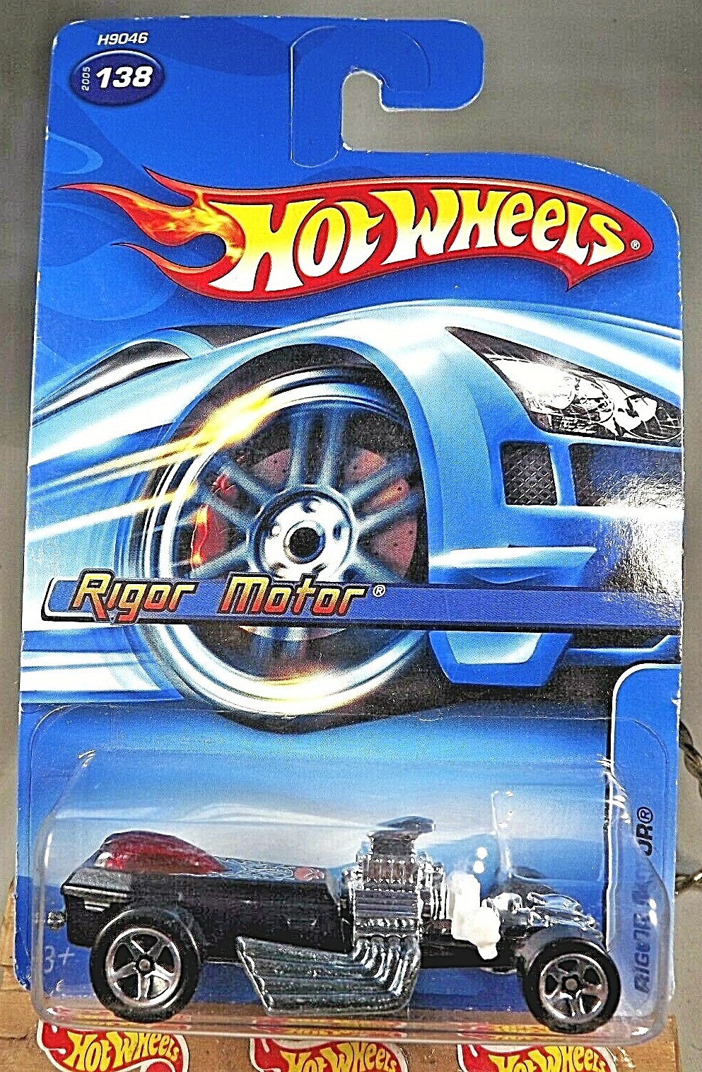 2005 Hot Wheels Mainline/Collector #138 RIGOR MOTOR Black w/Chrome 5 Spokes