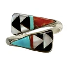 Vintage Zuni Sterling Silver Multi-Stone Inlay Ring Size 8