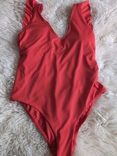Marks And Spencer Bright Red High Leg  Non Wired Vneck Wide Straps Swimsuit