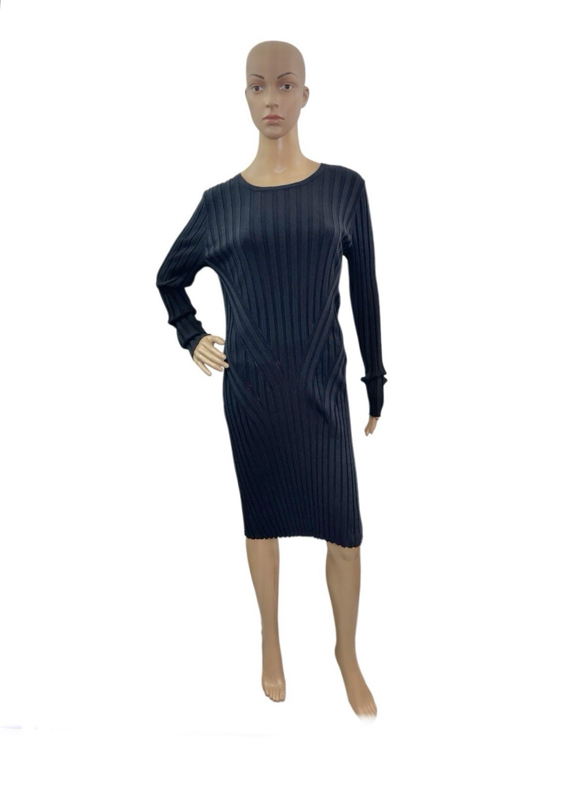 Ann Taylor Women’s Size M Long Sleeve Round Neck Black Ribbed Sweater Dress