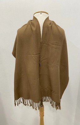 S39# Prada 100% Wool Scarf Shawl Brown Fringe Made In Italy Unisex