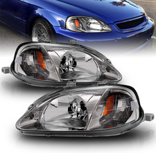 Gun Metal OE Replacement Headlights Set for 1999-2000 Honda Civic - Passenger an
