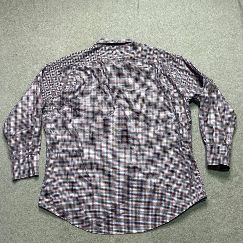 Neiman Marcus Shirt Mens 17.5 Gray Plaid Trim Fit Button Up Long Sleeve Casual - Image 3 of 4