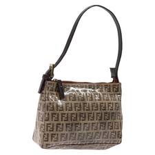 FENDI Zucchino Canvas Shoulder Bag Coated Canvas Beige Gold Auth 136436