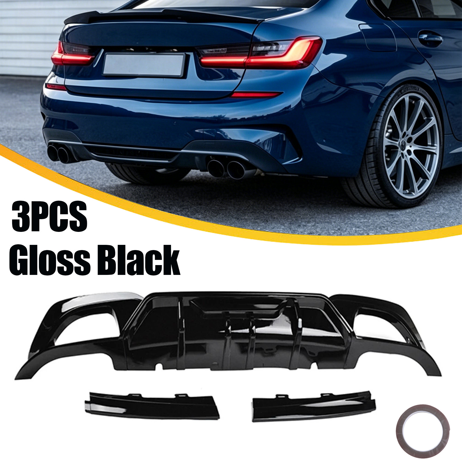 Rear Diffuser Bumper Splitter Gloss Black For 2019-2022 BMW 3 Series G20 M Sport