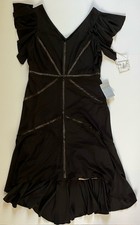 NWT TAYLOR Petite Nordstrom Rack Flutter Sleeve Dress Black Nude Women's 8P Read