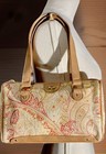 Etienne Aigner Tan Beige Straw Rattan Paisley Floral Print Satchel Shoulder Bag