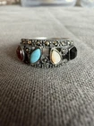 Vintage Sterling Silver Multi Gemstone Marcasite Wide Band Ring 925 Size 9 541