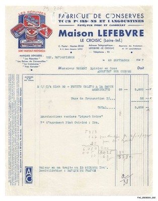 FAC-BFP1-0252-FACTURE - Fabrique De Conserves - Haus Lefebvre - die Croisic