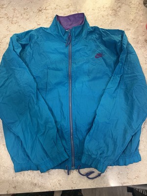 Vintage 90s Nike Teal Purple Colorblock Unisex Full Zip Windbreaker Jacket L
