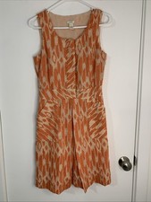 J. Crew Abstract Ikat Boho Dress Womens 0 Orange Textured Cotton Pockets  New