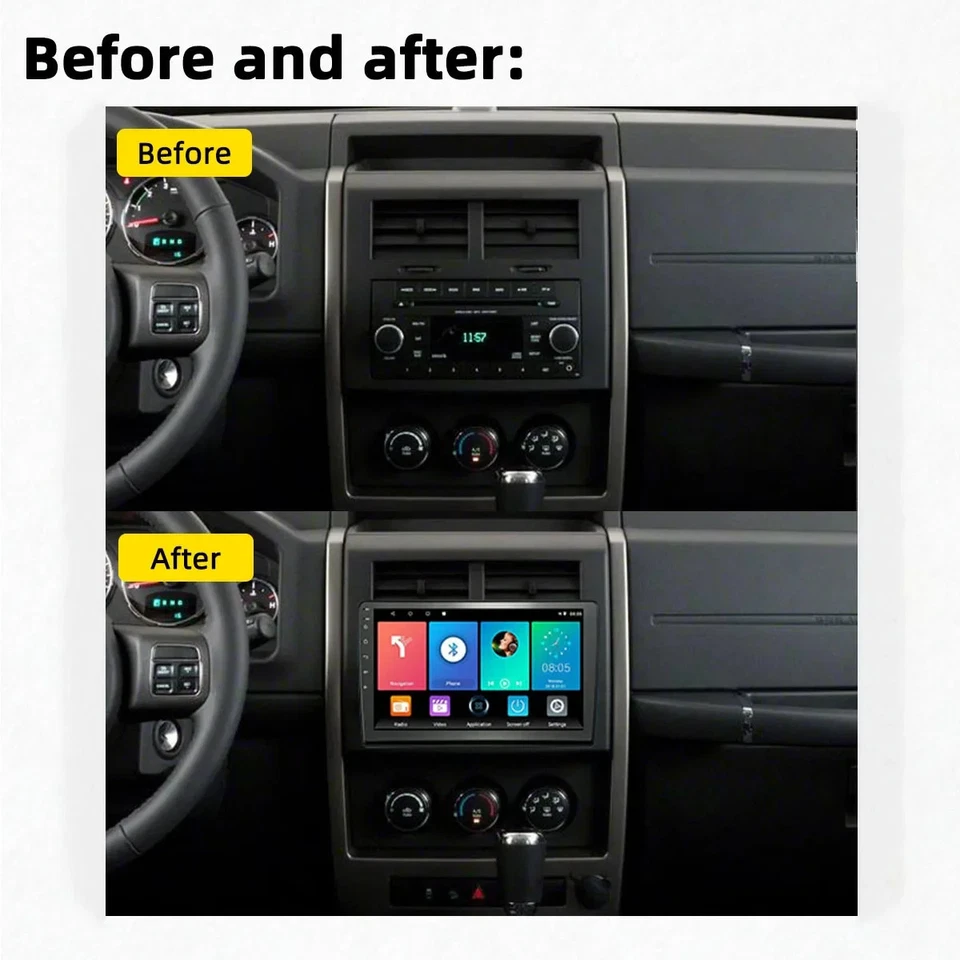 Radio estéreo GPS Apple CarPlay 10,1" para Jeep Liberty 2008-2012 Android 13 Foto 3 de 4