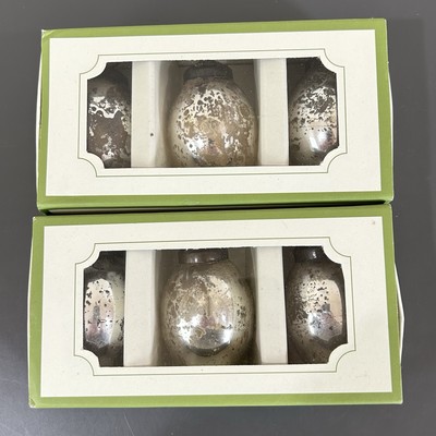 Pottery Barn Mercury Glass Egg Ornaments in Box Silver - Set of 6