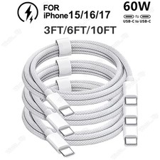 For iPhone 15 16 17 Pro Samsung Fast Charger 60W USB-C Cable PD Type-C Cord Lot