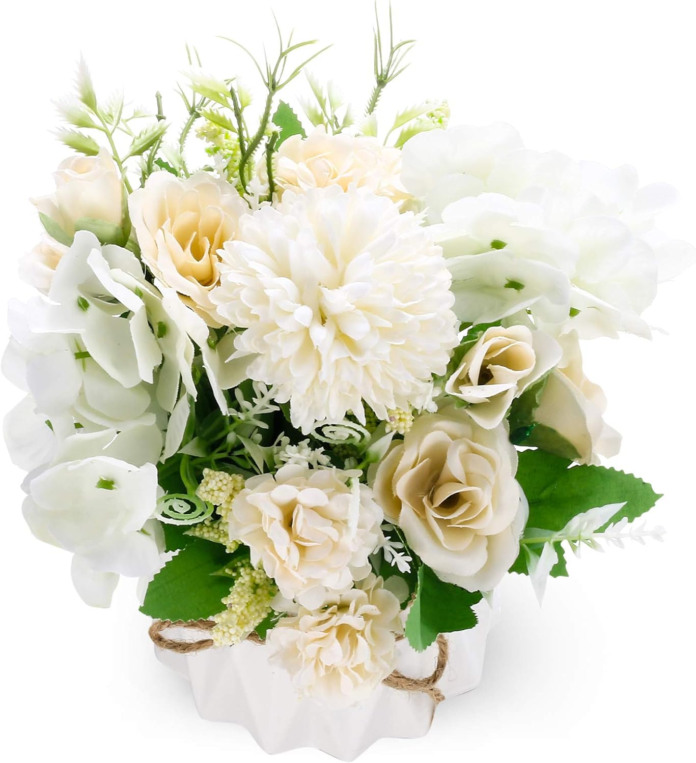 Artificial Flowers with Vase, Realistic Hydrangea Roses Silk Flowers Arrangement