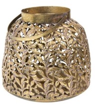 Ornate Lattice CutOut Moroccan Style Gold Hurricane Lantern Pillar Candle Holder